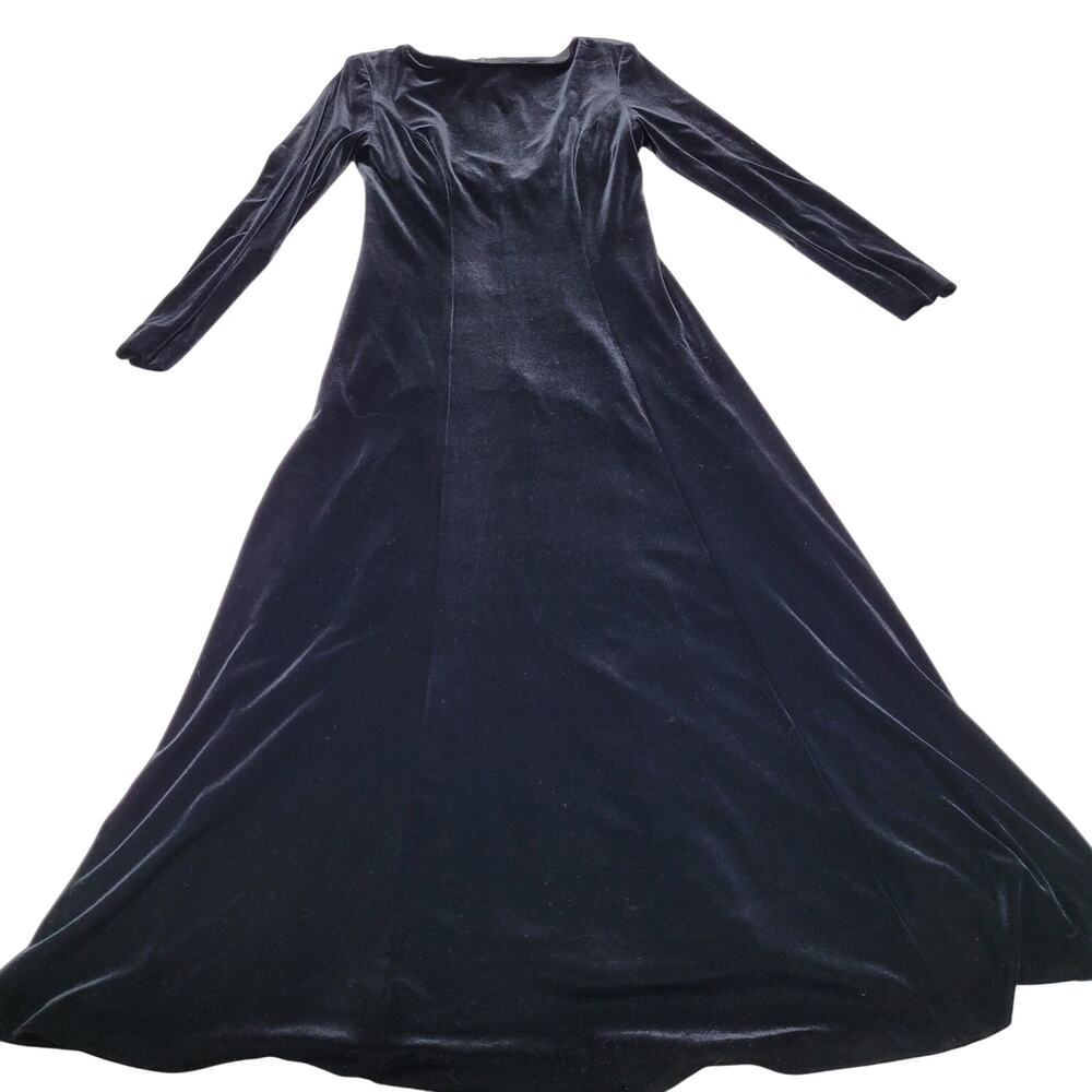 Vintage black velvet long sleeve maxi dress whimsigoth emo punk petite